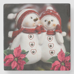 Dessous-de-verre En Pierre Coaster en marbre de Noël, Bonhomme de neige