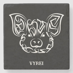 Dessous-de-verre En Pierre Cochon tribal noir et blanc