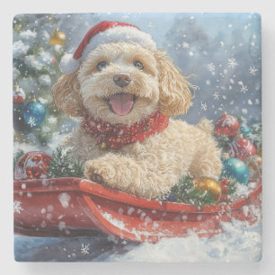 Dessous-de-verre En Pierre Cockapoo Dog in Sledge Let it Neige Christmas