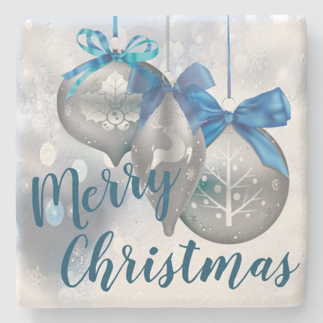 Dessous-de-verre En Pierre Cocktails de Noël Ornements Flèche-neige hivernale (Devant)