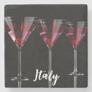 Dessous-de-verre En Pierre Cocktails rouges en verre de martini à la cerise