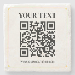 Dessous-de-verre En Pierre Code QR modifiable & Texte avec bordure jaune doré