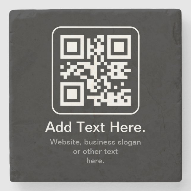 Dessous-de-verre En Pierre Code QR scannable moderne | Noir Blanc & Gris (Devant)