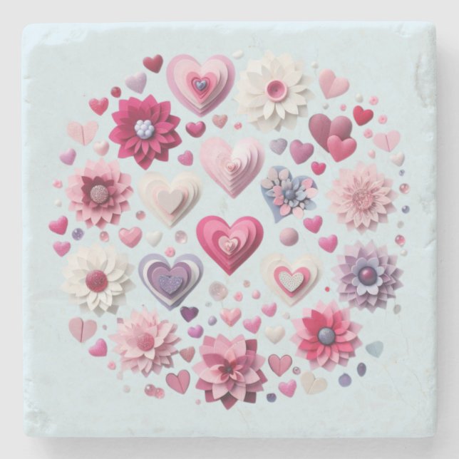 Dessous-de-verre En Pierre Coeur de la Saint Valentin florale (Devant)