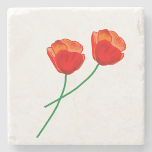 Dessous-de-verre En Pierre Coeur des fleurs de pavot rouge