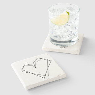 Dessous-de-verre En Pierre Cœur double ligne noir et blanc simple