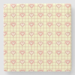 Dessous-de-verre En Pierre Coeur rose À damiers Motif Saint Valentin