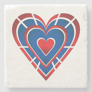 Dessous-de-verre En Pierre Coeur rouge blanc et bleu