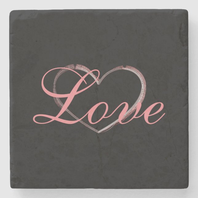Dessous-de-verre En Pierre Coeur tendance Grey Calligraphie Amour Mariage (Devant)