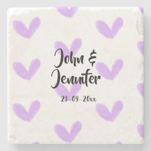 Dessous-de-verre En Pierre coeur violet aquarelle valentine couple nom da