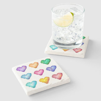 Dessous-de-verre En Pierre Cœurs aquarelles multicolores