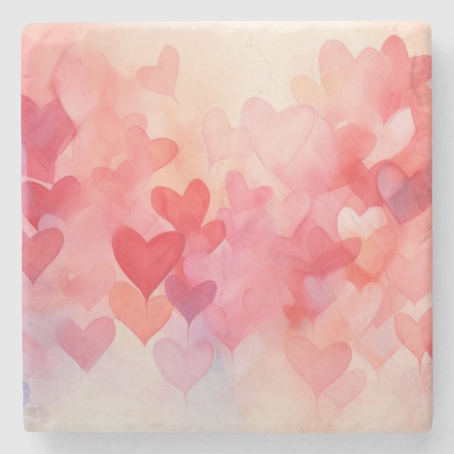 Dessous-de-verre En Pierre Coeurs d'aquarelle moderne Motif Rouge orange (Devant)