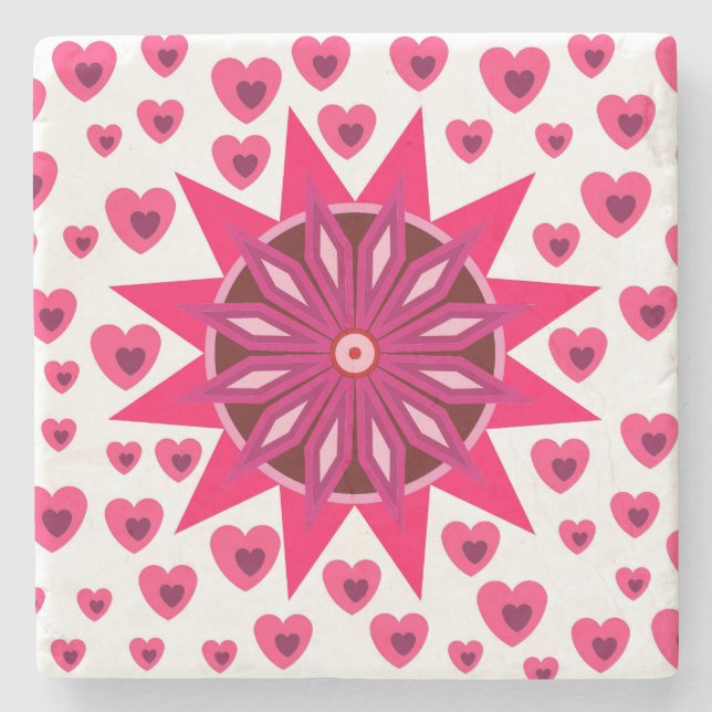 DESSOUS-DE-VERRE EN PIERRE COEURS DE FLEURS ROUGE AMOUR VALENTINE CADEAU CÔTE (Devant)