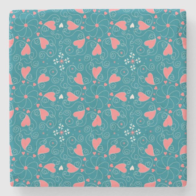 Dessous-de-verre En Pierre Coeurs roses qui tourbillonnent sur turquoise. Mai (Devant)