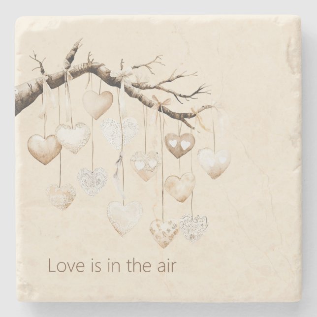Dessous-de-verre En Pierre Cœurs sur Branche d'Arbre Amour (Devant)