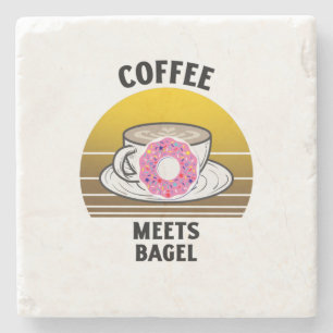 Dessous-de-verre En Pierre Coffee meets bagel donut Retro vintage sunset