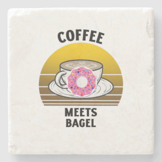 Dessous-de-verre En Pierre Coffee meets bagel donut Retro vintage sunset