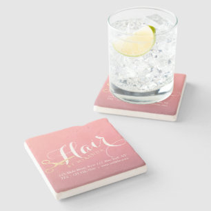 Dessous-de-verre En Pierre Coiffeur Maquillage Salon Moderne Ciseaux Rose Or