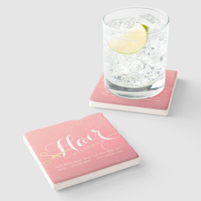 Dessous-de-verre En Pierre Coiffeur Salon de Maquillage Moderne Ciseaux Rose  (Côté)