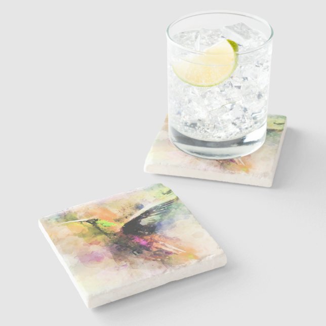 Dessous-de-verre En Pierre Colibri à l'aquarelle  (Côté)