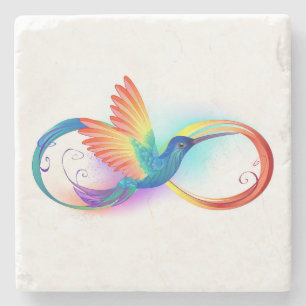 Dessous-de-verre En Pierre Colibri arc-en-ciel avec symbole d'infini