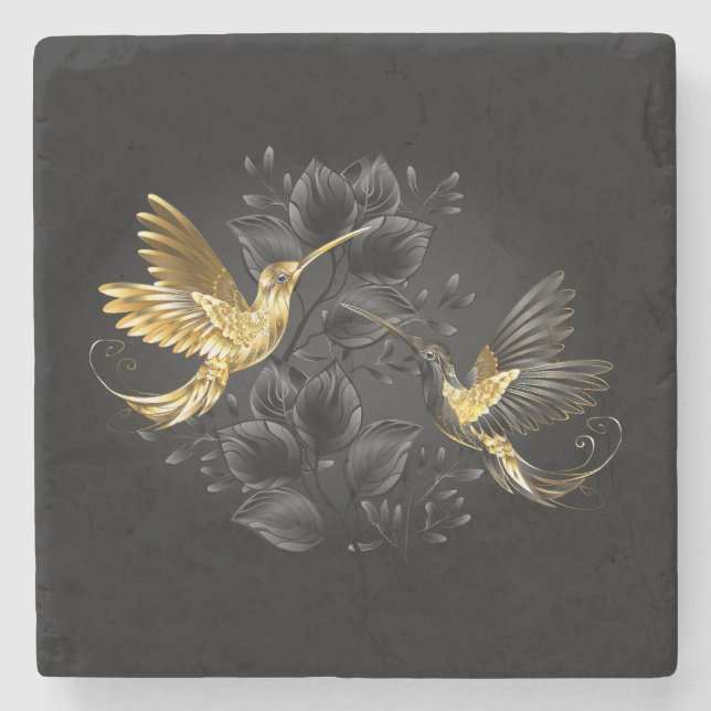 Dessous-de-verre En Pierre Colibri noir et or (Devant)
