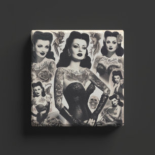 Dessous-de-verre En Pierre Collage de femme gothique tatouée vintage