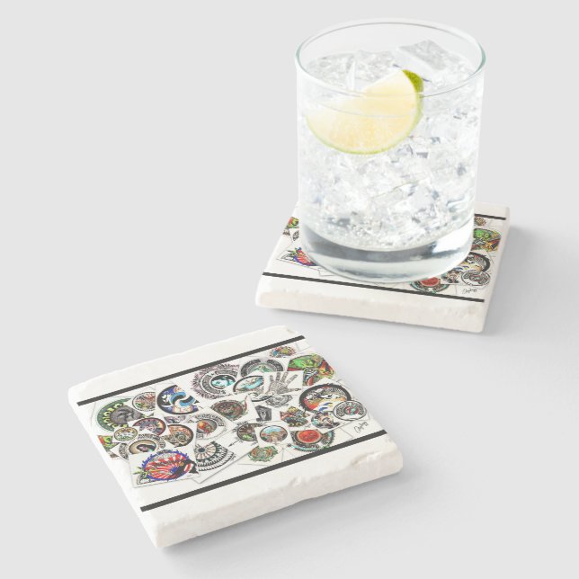 Dessous-de-verre En Pierre Collage des dessins (Côté)