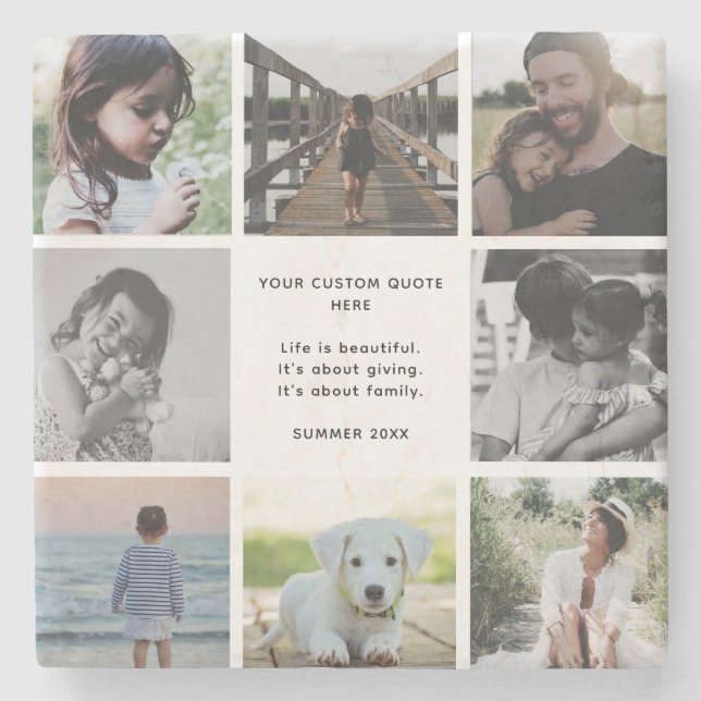 Dessous-de-verre En Pierre Collage Photo Familiale Personnalisé Avec Message  (Devant)