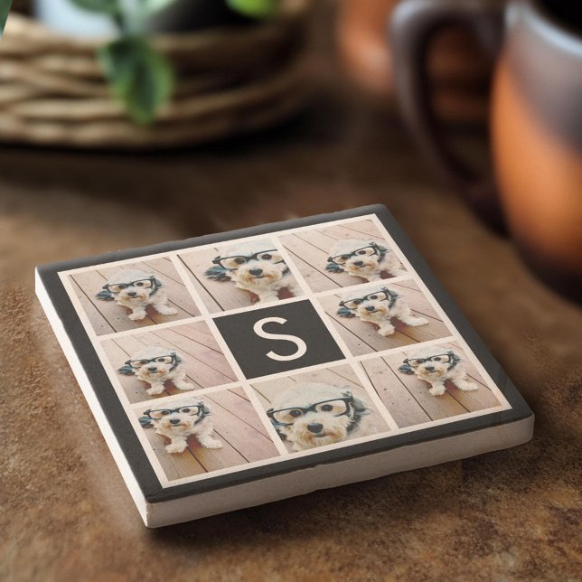 Dessous-de-verre En Pierre Collage photo noir et blanc Monogramme personnalis (Custom Stone Coaster)