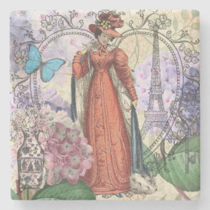 Dessous-de-verre En Pierre Collage Tour Eiffel Paris vintage romantique franç