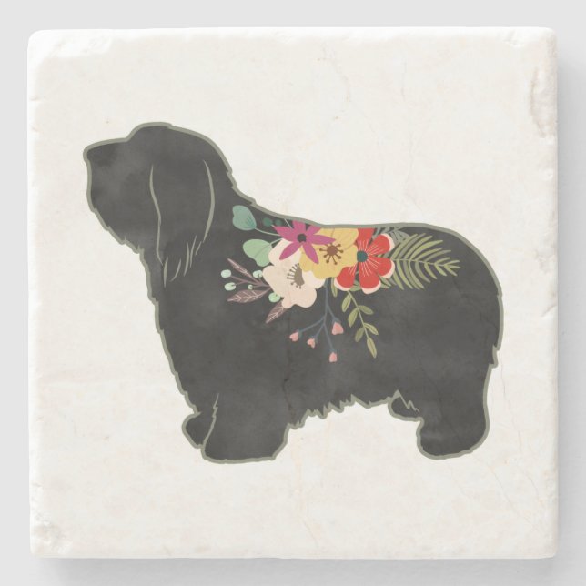 Dessous-de-verre En Pierre Collie Chien race Boho Floral Silhouette St (Devant)