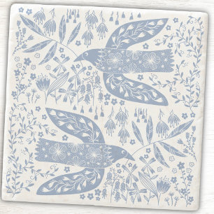 Dessous-de-verre En Pierre Colombe de la paix Oiseaux et fleurs sauvages Bleu