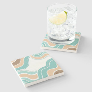 Dessous-de-verre En Pierre Coloré abstrait ondulé bleu orange brun