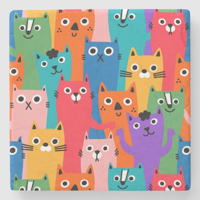 Dessous-de-verre En Pierre Colorful cats (Devant)