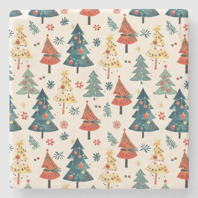 Dessous-de-verre En Pierre Colourful Christmas Pine Trees Seamless Pattern (Devant)