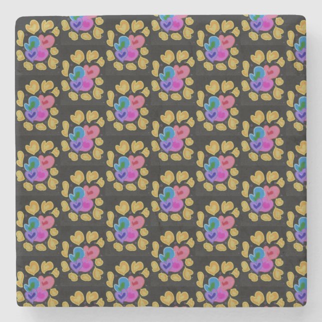 Dessous-de-verre En Pierre Colourful Hearts Design (Devant)