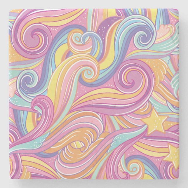 Dessous-de-verre En Pierre Comète arc-en-ciel : Ciel magique et rêveur. (Devant)