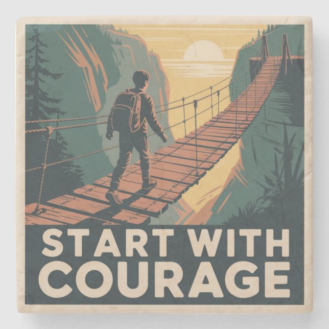 Dessous-de-verre En Pierre Commencez Avec Courage (Devant)