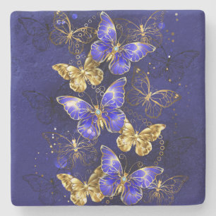 Dessous-de-verre En Pierre Composition avec papillons Sapphire