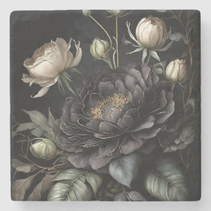 Dessous-de-verre En Pierre Composition de rose gothique Fleur noire