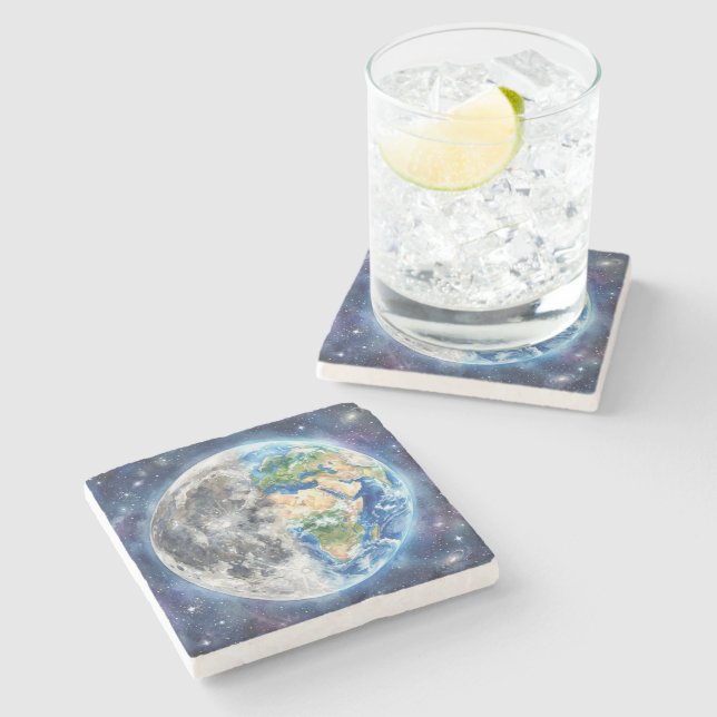 Dessous-de-verre En Pierre Conception céleste de galaxie à l'aquarelle Terre  (Côté)