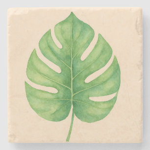 Dessous-de-verre En Pierre Conception de feuille verte Monstera.