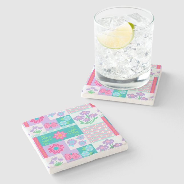 Dessous-de-verre En Pierre Conception de fleurs vibrantes en fleurs (Côté)