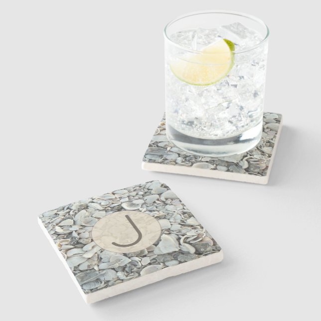 Dessous-de-verre En Pierre Conception de monogramme de rivage de coquillage (Côté)