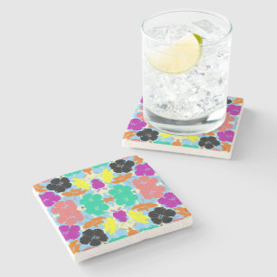 Dessous-de-verre En Pierre Conception de motifs de fleurs colorés