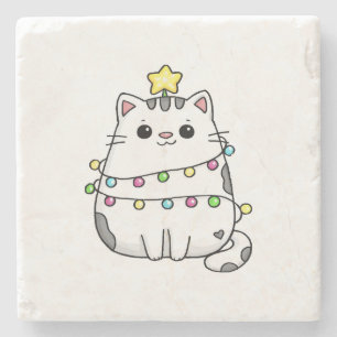 Dessous-de-verre En Pierre Conception de Noël de chat mignon