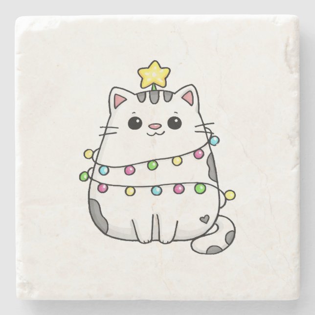 Dessous-de-verre En Pierre Conception de Noël de chat mignon  (Devant)