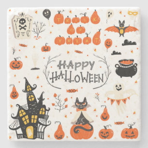 Dessous-de-verre En Pierre Conception d'un jeu Vintage d'éléments Halloween