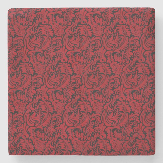 DESSOUS-DE-VERRE EN PIERRE CONCEPTION FEUILLUE ROUGE ET NOIRE (Devant)